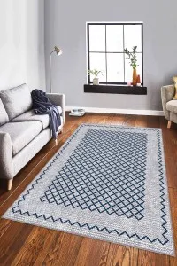 Lacivert Geometrik Kaymaz Tabanlı Dekoratif Halı RV174 Lacivert Geometrik Kaymaz Tabanlı Dekoratif Halı RV174