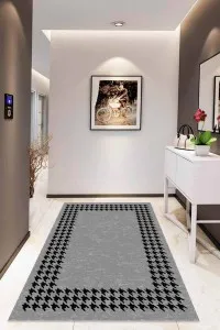 Gri Çerçeveli Kaymaz Tabanlı Makinede Yıkanabilir Halı RV179 Gri Çerçeveli Kaymaz Tabanlı Makinede Yıkanabilir Halı RV179