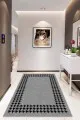 Salon Halısı Gri Gri Çerçeveli Kaymaz Tabanlı Makinede Yıkanabilir Halı RV179