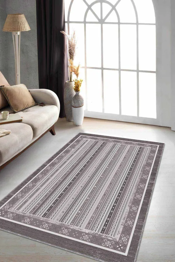 Vizon Salon Halısı Bej Otantik Kaymaz Tabanlı Makinede Yıkanabilir Halı RV276