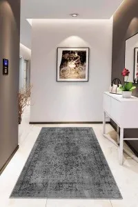 Gri Vintage Kaymaz Tabanlı Makinede Yıkanabilir Halı RV277 Gri Vintage Kaymaz Tabanlı Makinede Yıkanabilir Halı RV277