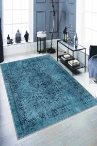 Mavi Vintage Kaymaz Tabanlı Makinede Yıkanabilir Halı RV279 Mavi Vintage Kaymaz Tabanlı Makinede Yıkanabilir Halı RV279