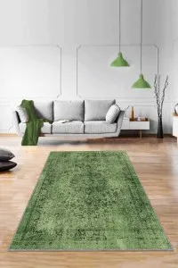 Yeşil Vintage Kaymaz Tabanlı Makinede Yıkanabilir Halı RV280 Yeşil Vintage Kaymaz Tabanlı Makinede Yıkanabilir Halı RV280