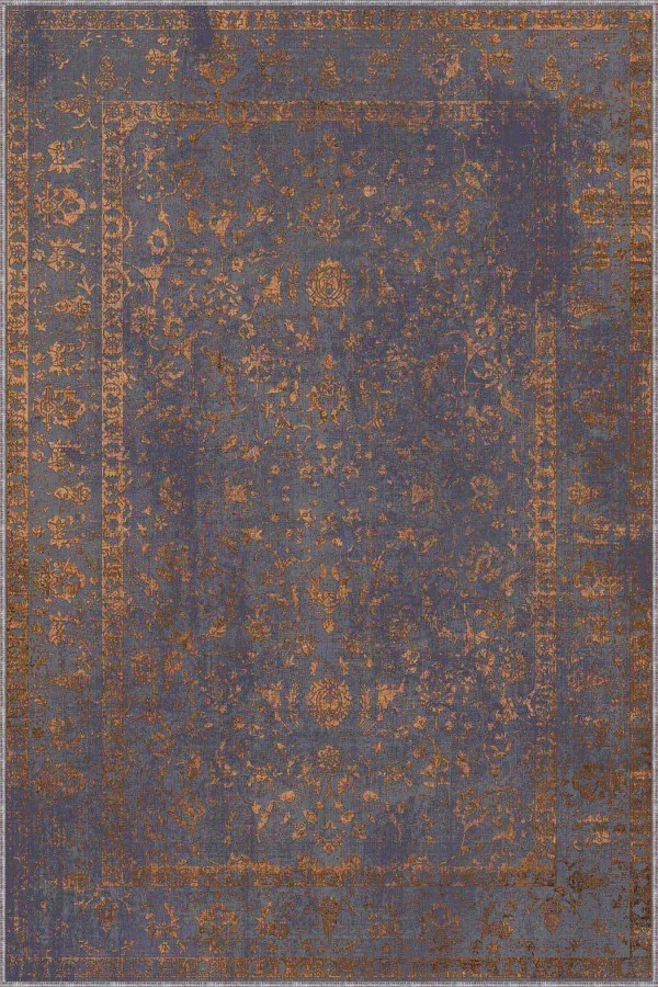 Antrasit Salon Halısı Antrasit Vintage Kaymaz Tabanlı Dekoratif Halı RV285