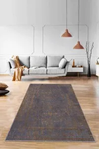 Antrasit Vintage Kaymaz Tabanlı Dekoratif Halı RV285 Antrasit Vintage Kaymaz Tabanlı Dekoratif Halı RV285