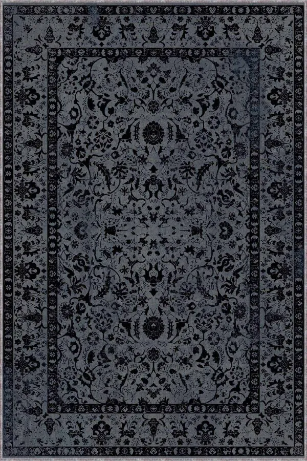 Antrasit Salon Halısı Antrasit Vintage Kaymaz Tabanlı Dekoratif Halı RV287