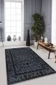 Antrasit Salon Halısı Antrasit Vintage Kaymaz Tabanlı Dekoratif Halı RV287