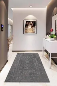 Gri Vintage Kaymaz Tabanlı Makinede Yıkanabilir Halı RV288 Gri Vintage Kaymaz Tabanlı Makinede Yıkanabilir Halı RV288