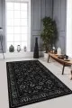 Siyah Salon Halısı Siyah Vintage Kaymaz Tabanlı Makinede Yıkanabilir Halı RV289