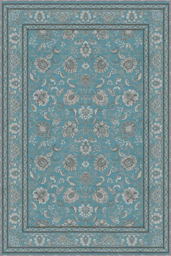Turkuaz Salon Halısı Turkuaz Vintage Kaymaz Taban Makinede Yıkanabilir Halı RV290