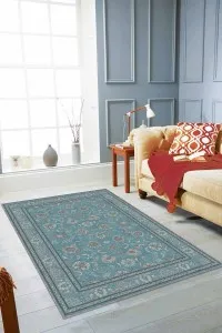Turkuaz Vintage Kaymaz Taban Makinede Yıkanabilir Halı RV290 Turkuaz Vintage Kaymaz Taban Makinede Yıkanabilir Halı RV290