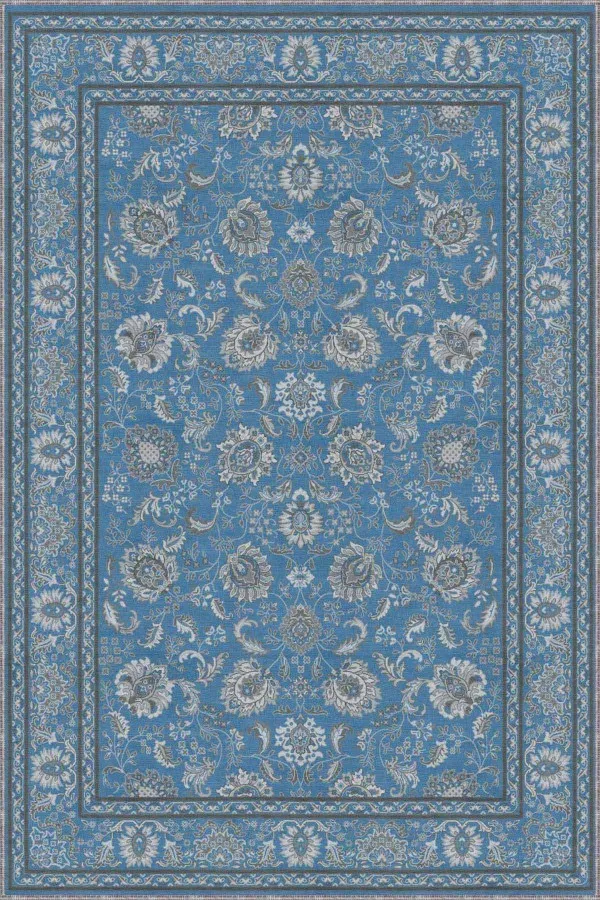 Mavi Gri Salon Halısı Mavi Vintage Kaymaz Tabanlı Makinede Yıkanabilir Halı RV291