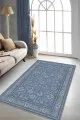 Mavi Gri Salon Halısı Mavi Vintage Kaymaz Tabanlı Makinede Yıkanabilir Halı RV291