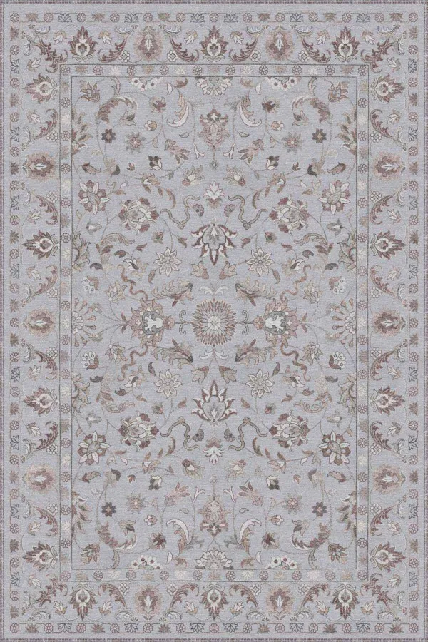 Salon Halısı Gri Gri Vintage Kaymaz Tabanlı Makinede Yıkanabilir Halı RV293