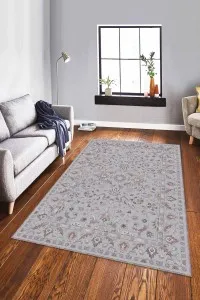 Gri Vintage Kaymaz Tabanlı Makinede Yıkanabilir Halı RV293 Gri Vintage Kaymaz Tabanlı Makinede Yıkanabilir Halı RV293