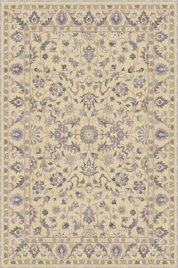 Salon Halısı Krem Krem Vintage Kaymaz Tabanlı Makinede Yıkanabilir Halı RV294