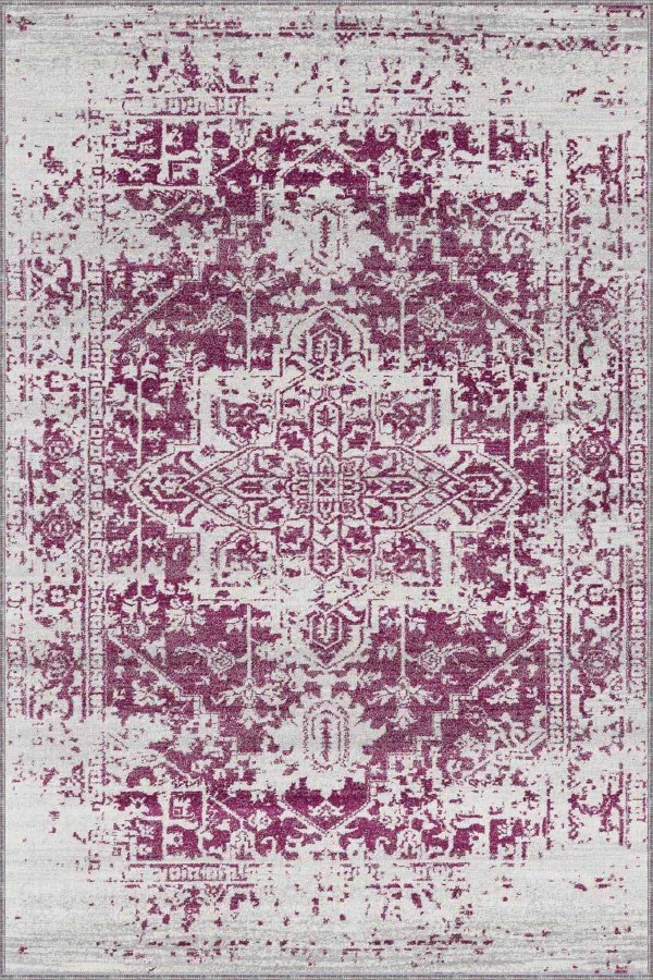 Ucuz Salon Halısı Fuşya Vintage Kaymaz Tabanlı Makinede Yıkanabilir Halı RV298