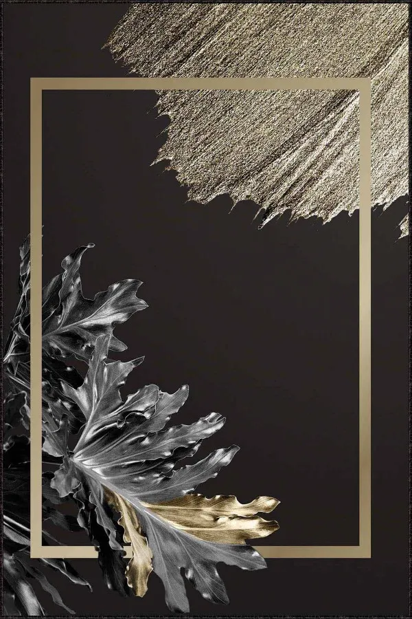 Gold Salon Halısı Siyah Gold Modern Klasik Kaymaz Tabanlı Dekoratif Halı RV355