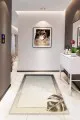 Bej Modern Klasik Kaymaz Tabanlı Dekoratif Halı RV356