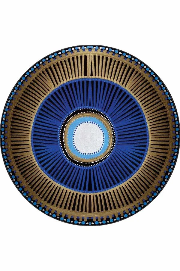 Kaymaz Yuvarlak Banyo Halısı 120X120 Lacivert Kaymaz Nazar Boncuklu Daire Dekoratif Halı AR1340