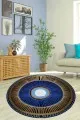 Kaymaz Yuvarlak Banyo Halısı 120X120 Lacivert Kaymaz Nazar Boncuklu Daire Dekoratif Halı AR1340