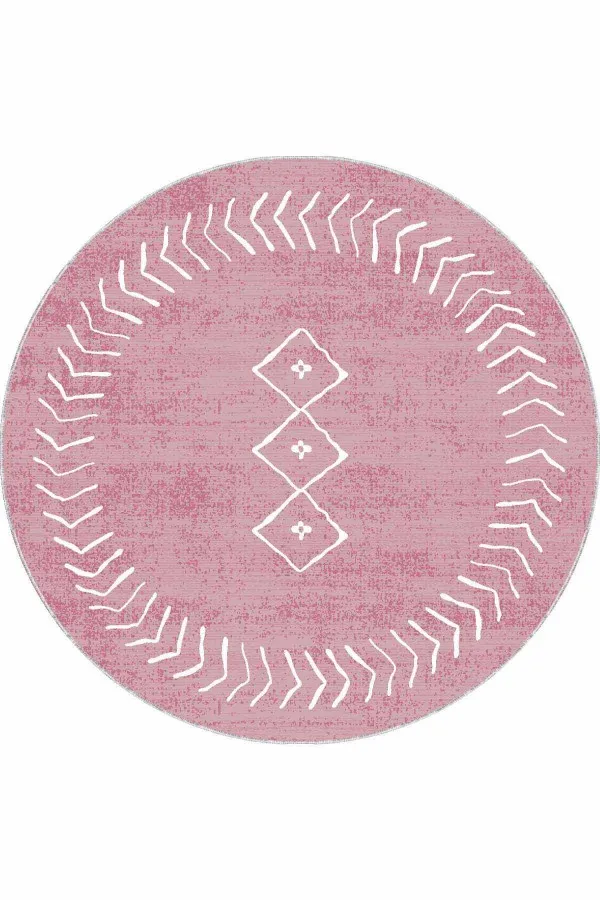 Pembe Moroccan Kaymaz Taban Yıkanabilir Yuvarlak Halı AR411
