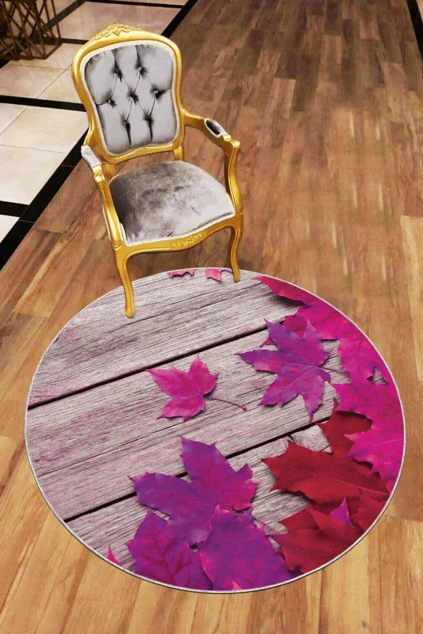 3 Boyutlu Salon Halı Modelleri Fuşya Çınar 3D Kaymaz Tabanlı Antre İçin Yuvarlak Halı AR413