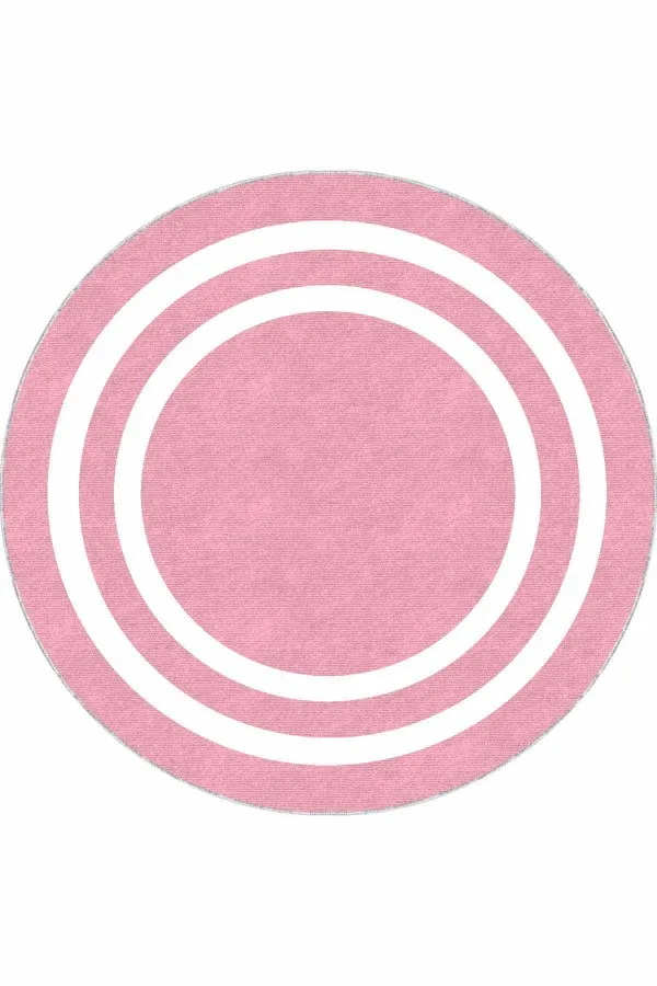 Pembe Renk Halı Pembe Çerçeveli Kaymaz Taban Yıkanan Yolluk Yuvarlak AR520