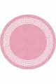 Pembe Beyaz Halı Pembe Çerçeveli Kaymaz Tabanlı Yuvarlak Halı Yolluk AR521