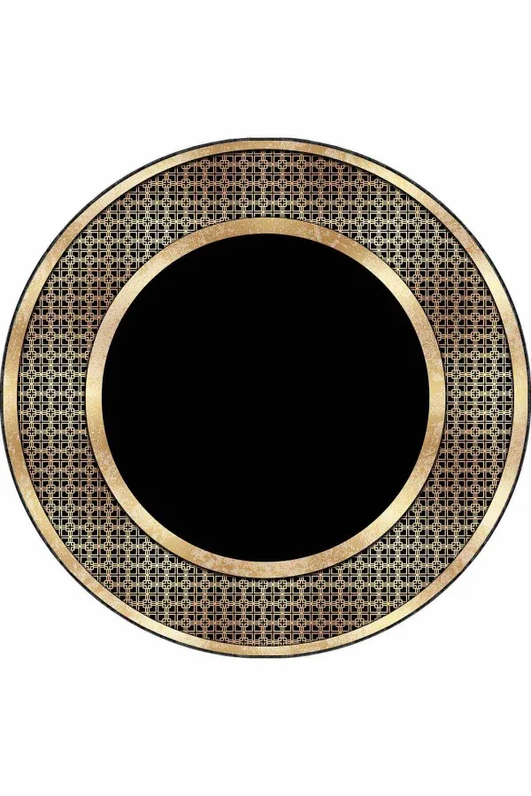 Siyah Gold Halı Modelleri Siyah Gold Çerçeveli Kaymaz Tabanlı Yuvarlak Halı AR728