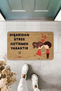 Bej Stres Getirmek Yasak Mutlu Çift Kapı Önü Paspası KP02 Bej Stres Getirmek Yasak Mutlu Çift Kapı Önü Paspası KP02