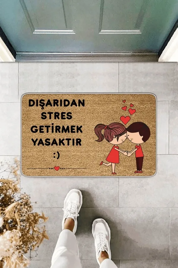 İlginç Kapı Önü Paspasları Bej Stres Getirmek Yasak Mutlu Çift Kapı Önü Paspası KP02