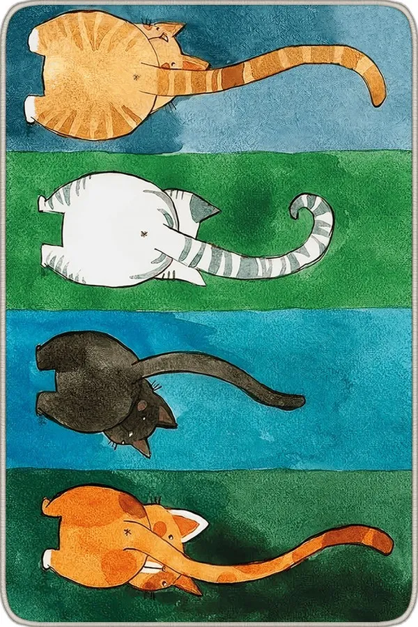 Kedili Paspas Çok Renkli Kedi Desenli Kapı Önü Paspası KP03