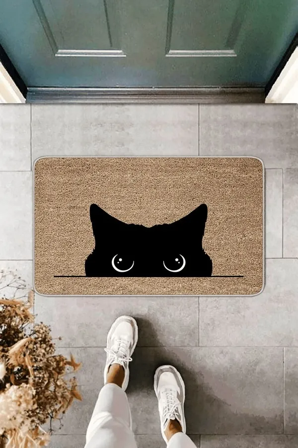 Bej Kedi Desenli Kapı Önü Paspası KP09