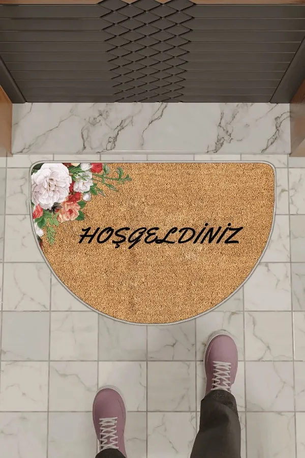 Hoşgeldiniz Kapı Paspası Bej Hoşgeldiniz Desenli Kapı Önü Paspası KP36