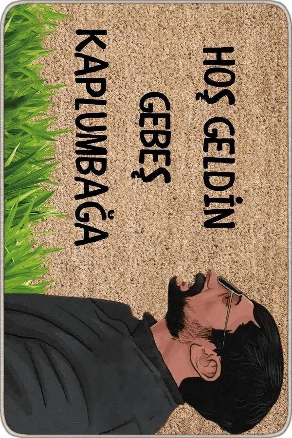 Komik Kapı Paspası Bej Komik Hoşgeldin Gebeş Kaplumbağa Kapı Önü Paspası KP39