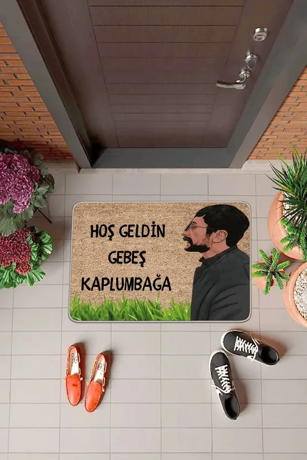 Komik Kapı Paspası Bej Komik Hoşgeldin Gebeş Kaplumbağa Kapı Önü Paspası KP39
