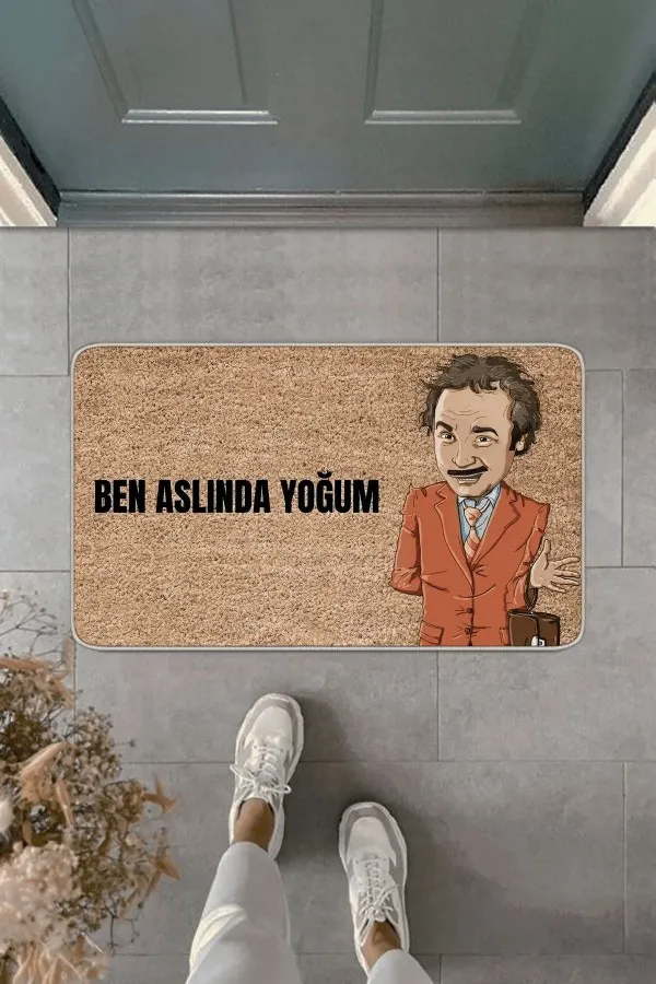 Komik Kapı Paspasları Bej Komik Ben Aslında Yoğum Kapı Önü Paspası KP40