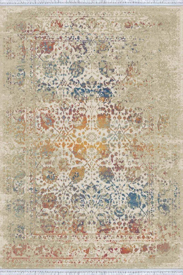Krem Modern Dokuma Pamuk Tabanlı Kaymaz Kilim KLM004