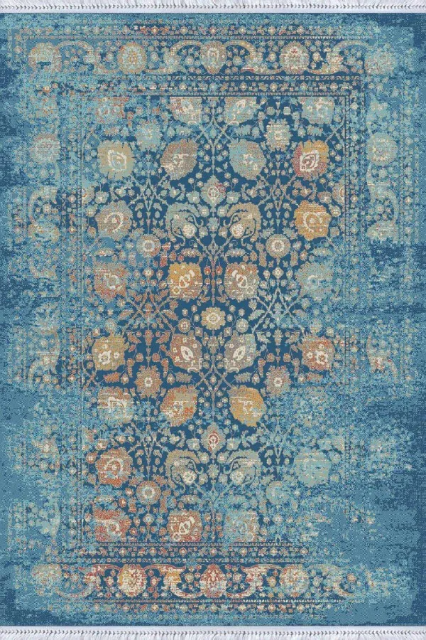 Kilim Yolluk Mavi Modern Dokuma Pamuk Tabanlı Kaymaz Kilim KLM006