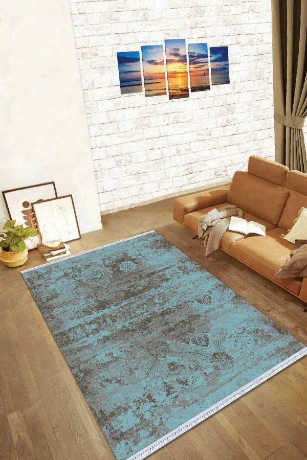 Modern Kilim Yolluk Mavi Modern Dokuma Pamuk Tabanlı Kaymaz Kilim KLM012