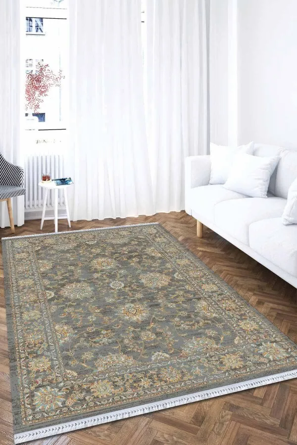 6 Mt Kilim Gri Modern Dokuma Pamuk Tabanlı Kaymaz Kilim KLM015