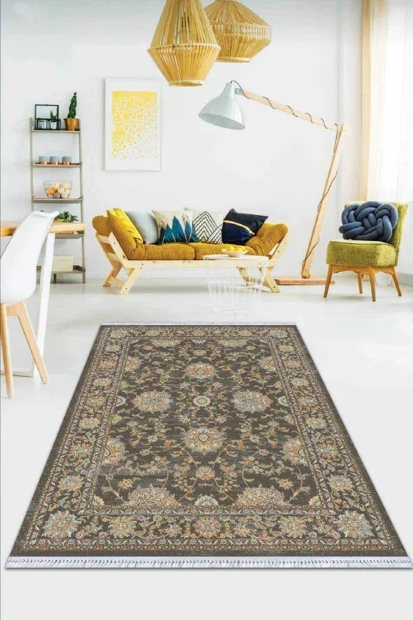 Antrasit Modern Dokuma Pamuk Taban Kaymaz Kilim KLM016