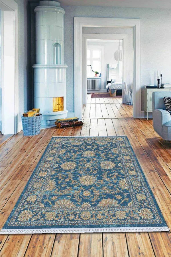 Kilim Yolluk 100X400 Mavi Modern Dokuma Pamuk Tabanlı Kaymaz Kilim KLM017