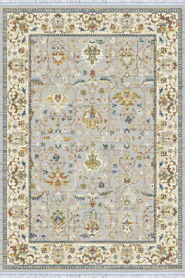 Mozaik Kilim Desen Yeşil Çerçeveli Dokuma Pamuk Taban Kaymaz Kilim KLM021