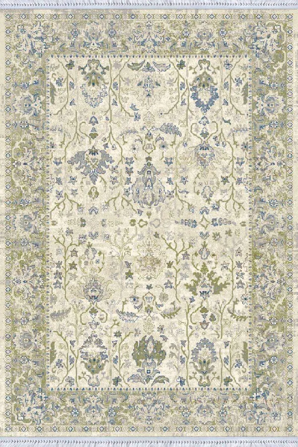 Salon Kilim Yeşil Çerçeveli Dokuma Pamuk Taban Kaymaz Kilim KLM024
