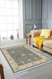 Yeşil Çerçeveli Dokuma Pamuk Taban Kaymaz Kilim KLM026 Yeşil Çerçeveli Dokuma Pamuk Taban Kaymaz Kilim KLM026