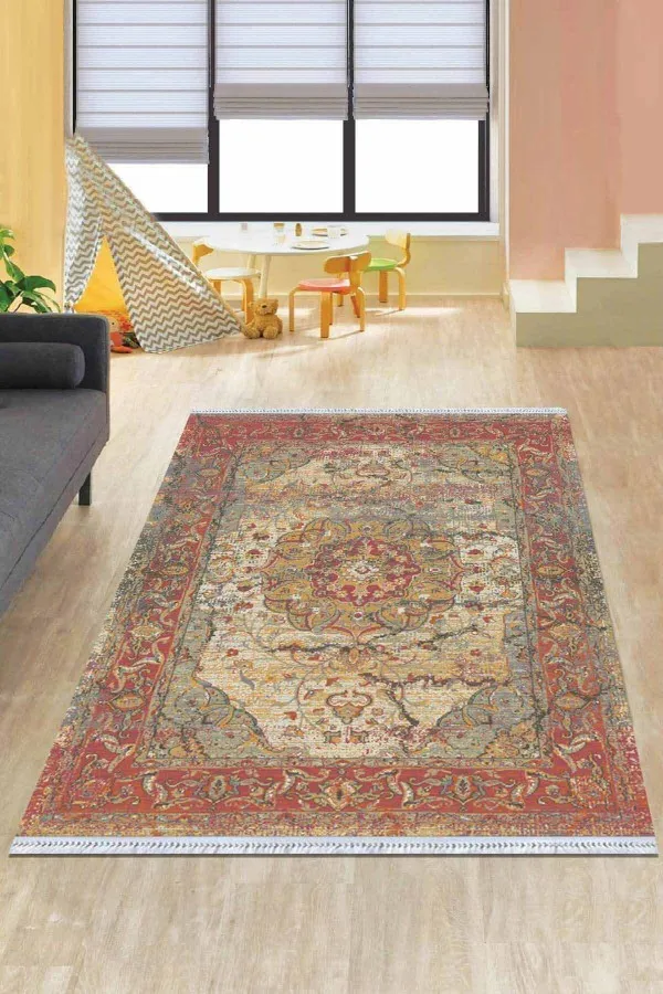 Pamuk Taban Yolluk Pembe Klasik Göbekli Dokuma Pamuk Taban Kaymaz Kilim KLM027