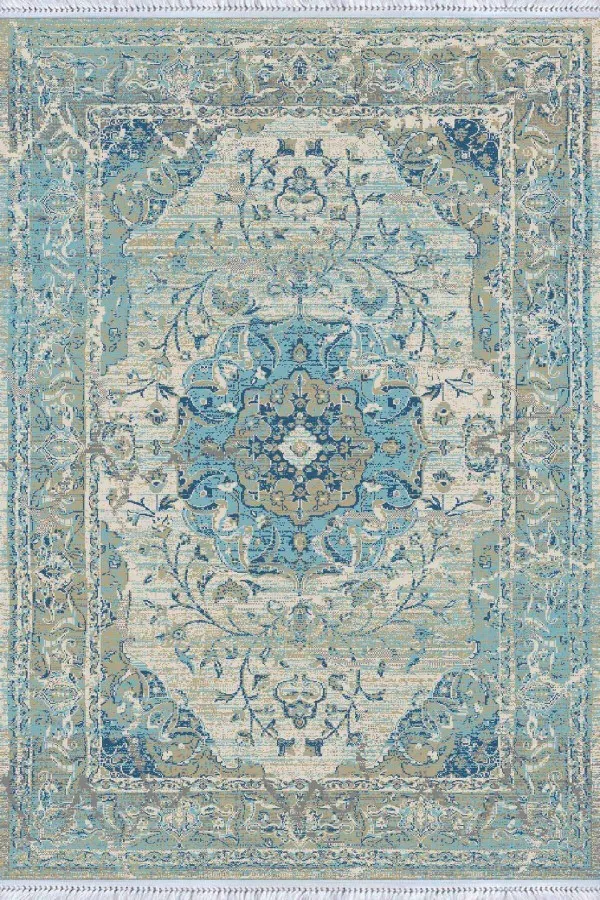 Kilim Görünümlü Halı Mavi Klasik Göbekli Dokuma Pamuk Taban Kaymaz Kilim KLM029