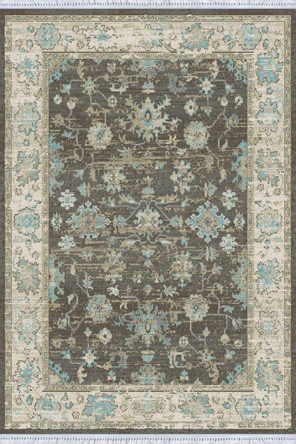 Klasik Kilim Mavi Çerçeveli Dokuma Pamuk Taban Kaymaz Kilim KLM030